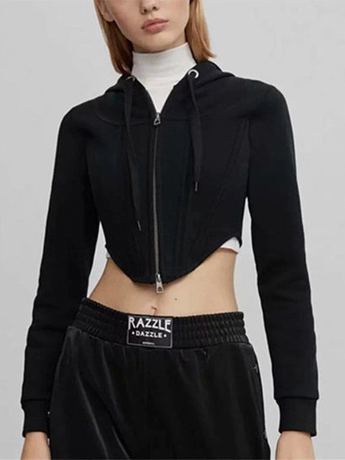 Irregular Slim Zip Up Cropped Hoodie