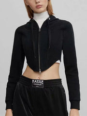 Irregular Slim Zip Up Cropped Hoodie