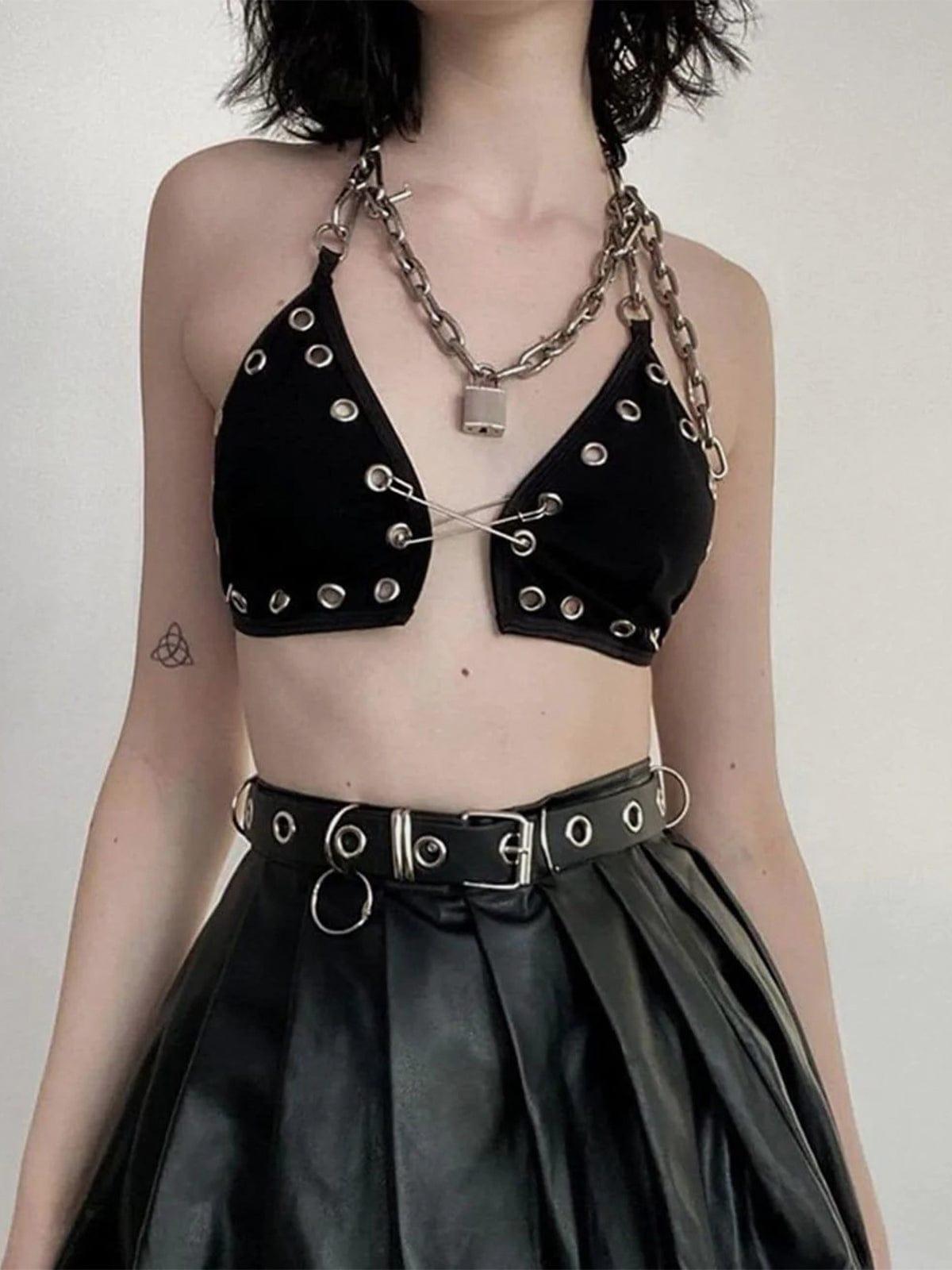 Metal Chain Lace Up Pin Vest