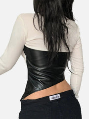 Irregular Navel Sleeveless PU Vest