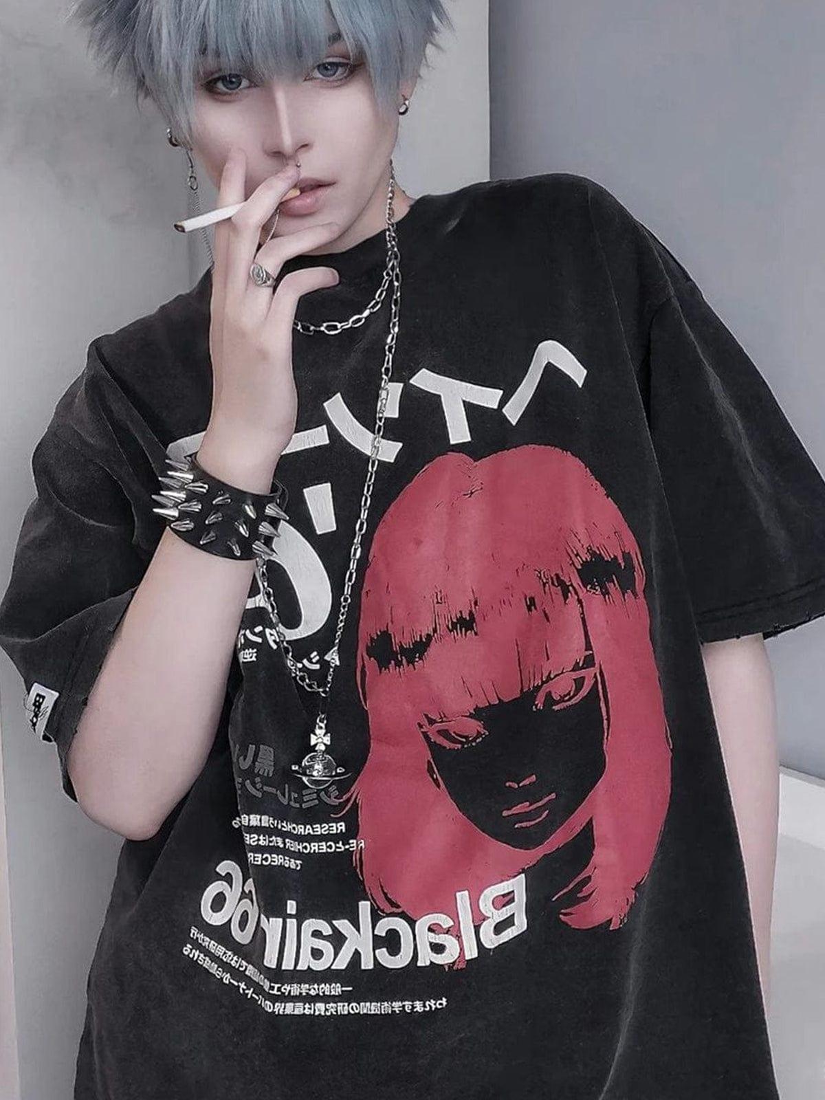 Japanese Cartoon Girl Washed Graphic Tee