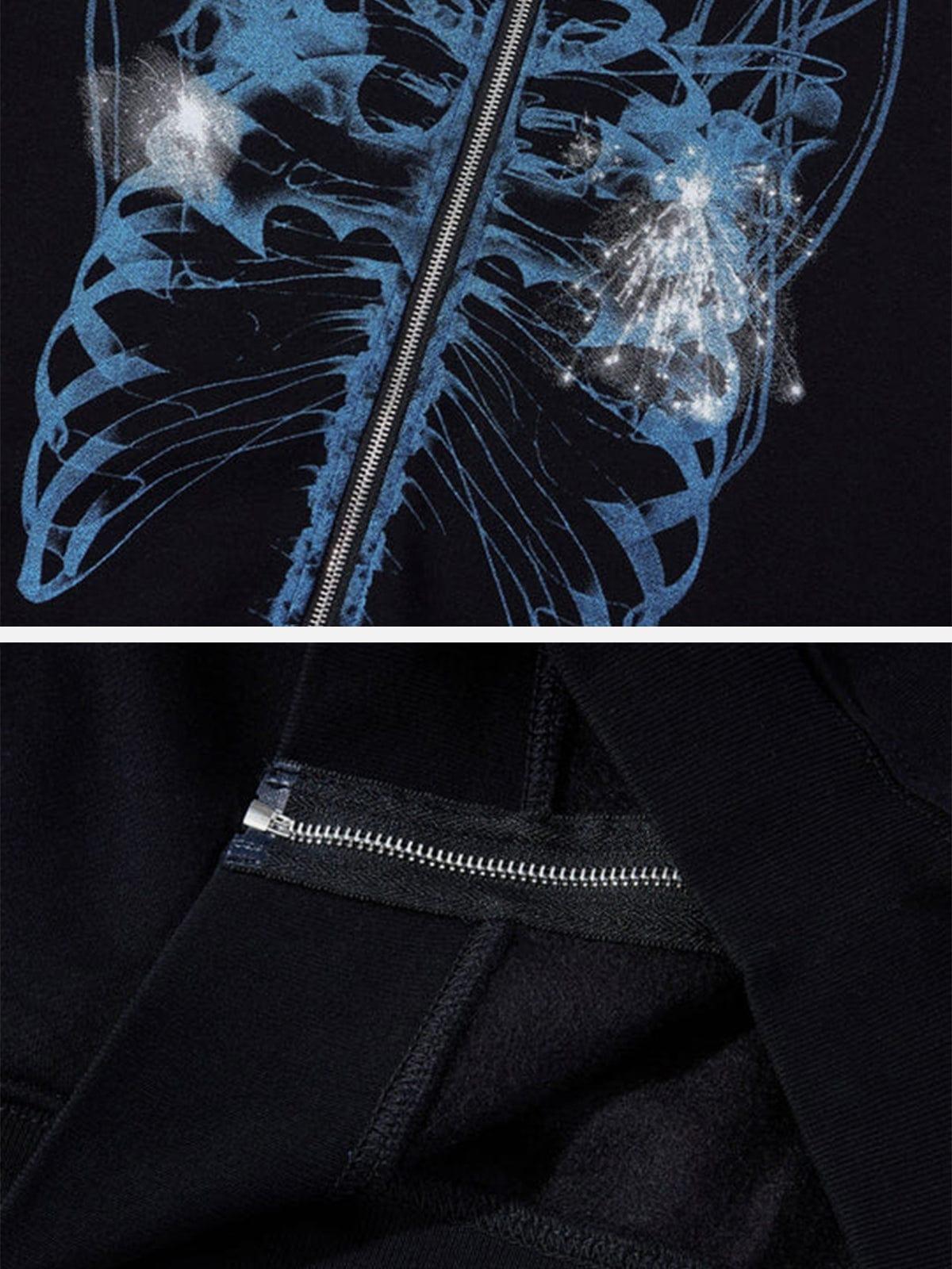 Dark Resurrected Skeleton Fleece Zip Up Hoodie