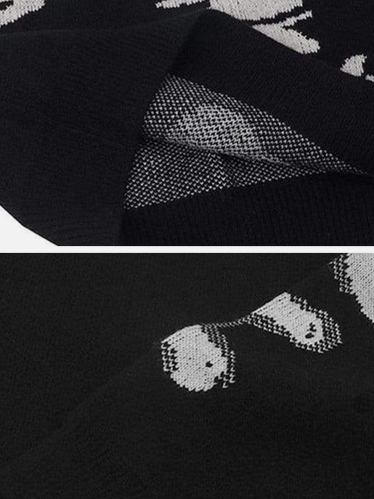 Dark Skeleton Print Knitted Sweater
