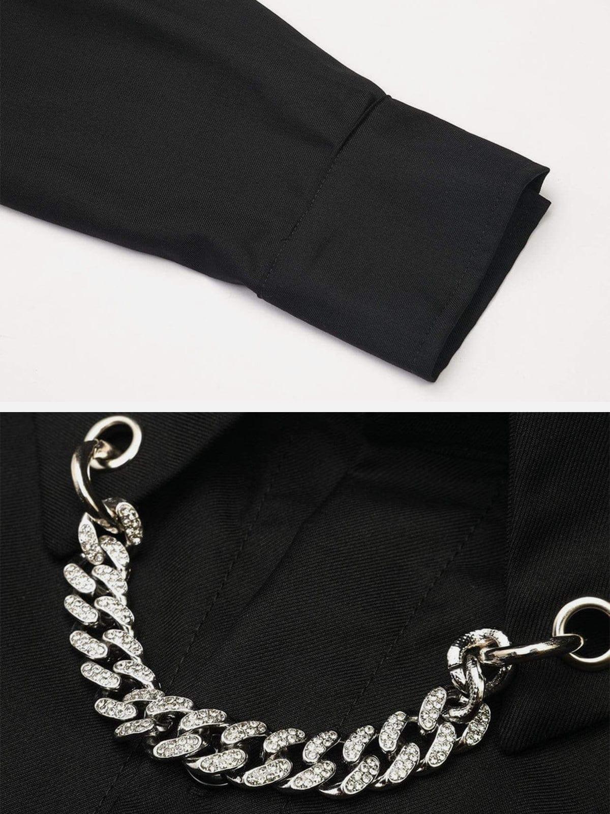 Pure Color Hanging Chain Oversized Long Sleeve Shirt