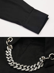 Pure Color Hanging Chain Oversized Long Sleeve Shirt