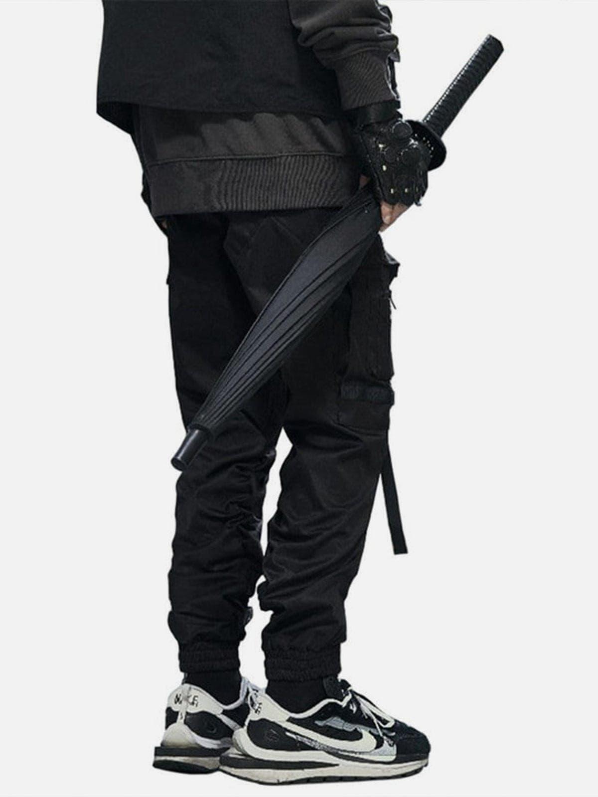 Techwear Ribbons Elastic Pleated Cargo Pants