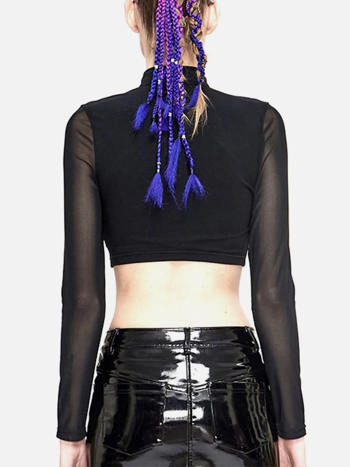 Mechanical Print Buckle Long Sleeve T Shirt