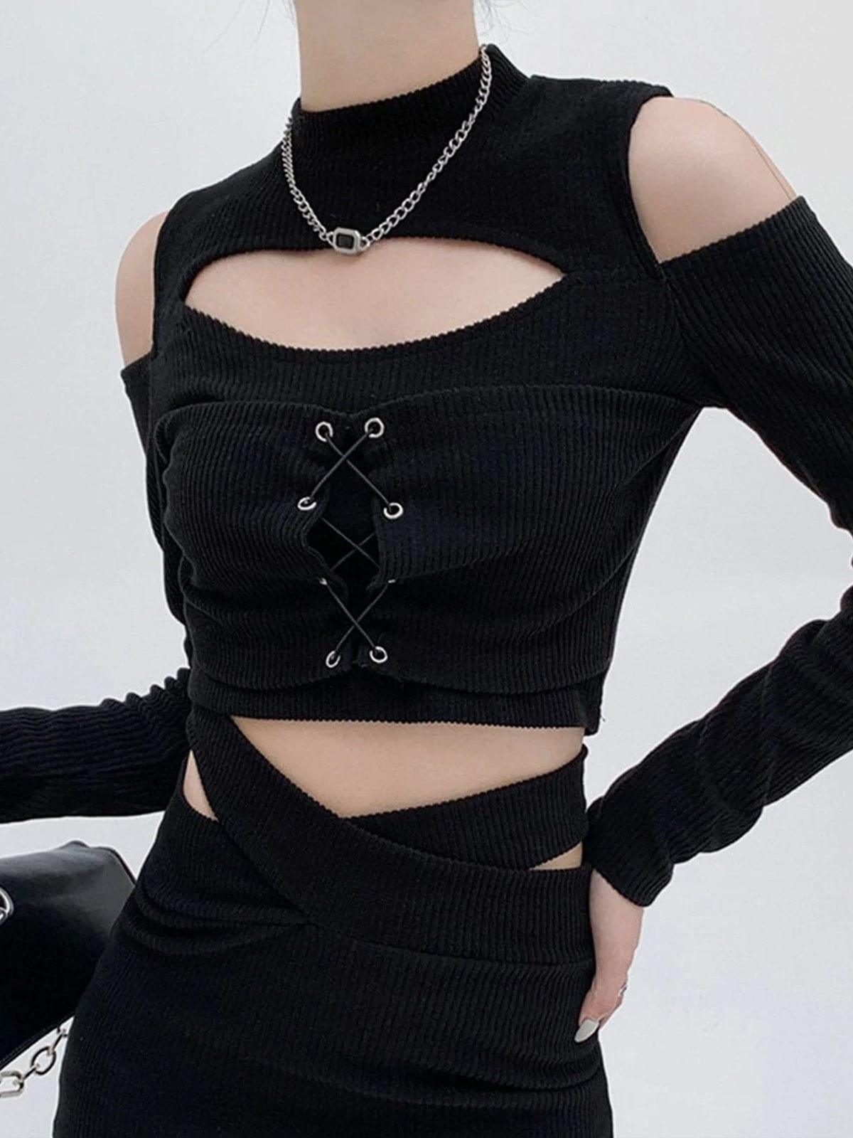 Hollow Out Bandage Long Sleeve T Shirt