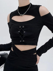 Hollow Out Bandage Long Sleeve T Shirt