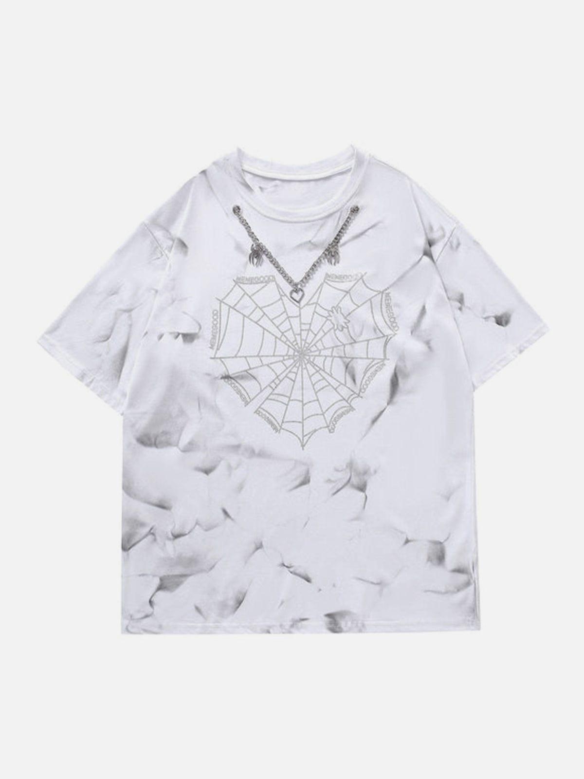 Tie Dye Spider Web Drill Chain Graphic Tee