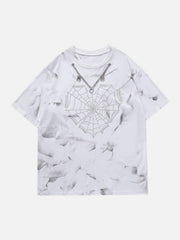 Tie Dye Spider Web Drill Chain Graphic Tee