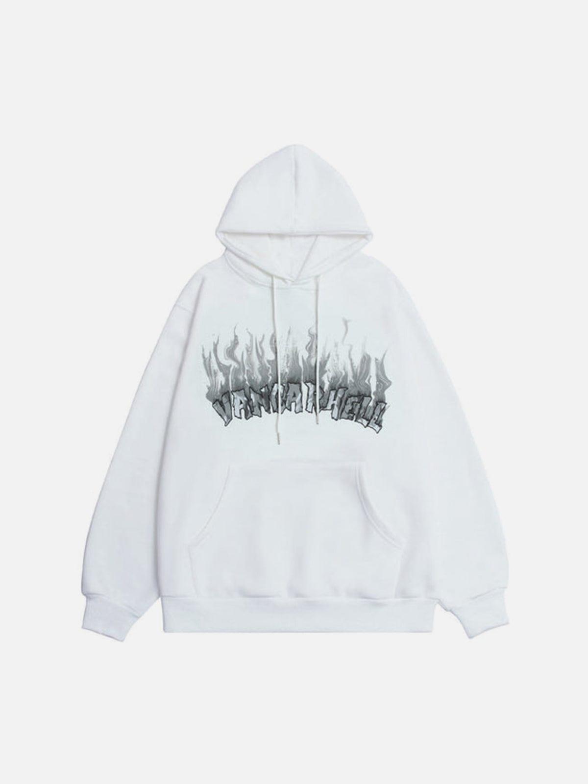 Flame Letters Print Oversized Fleece Hoodie