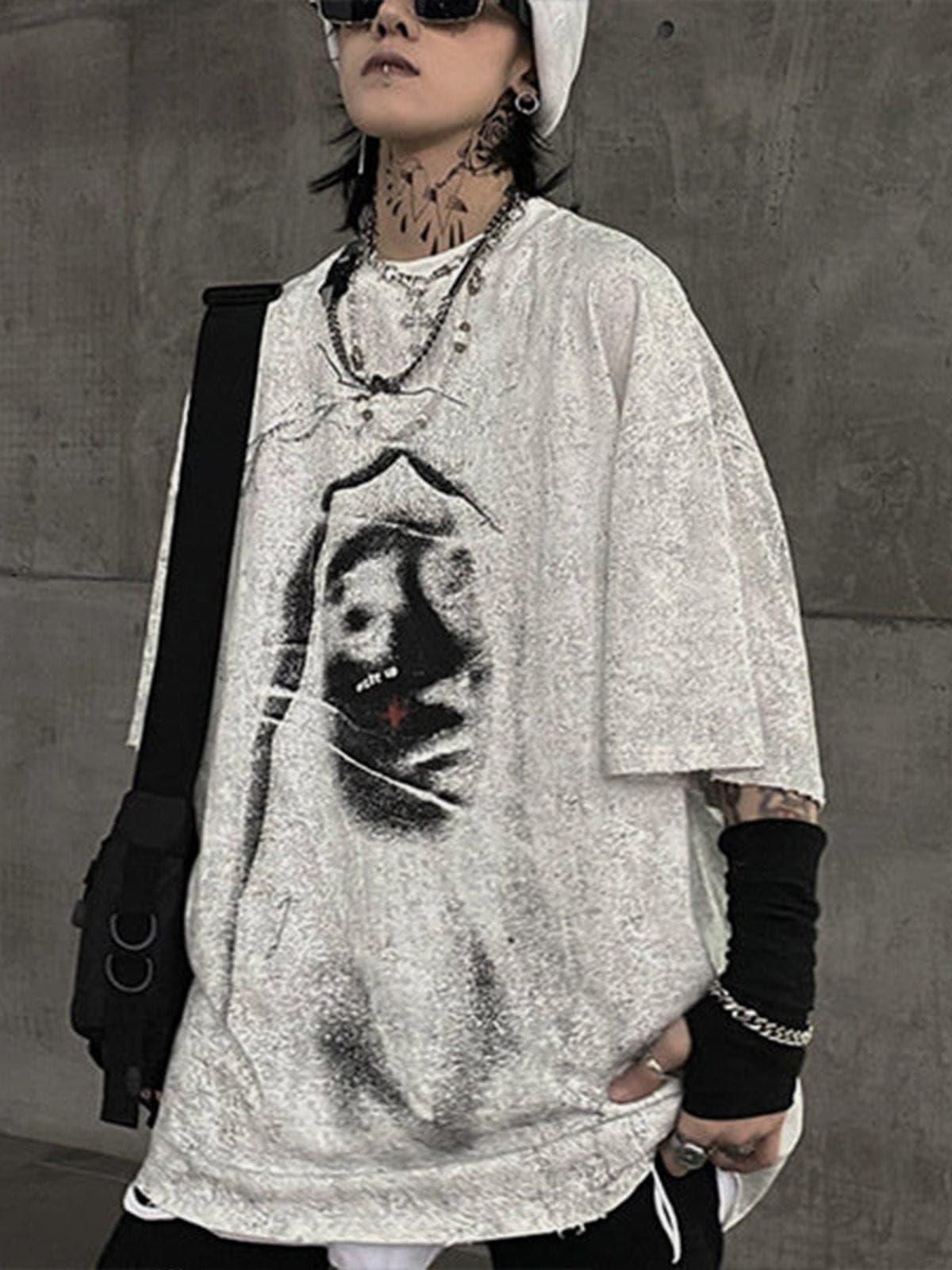 Dark Vintage Virgin Print Washed Tee