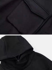 Dark Fake Zipper Pockets Hoodie