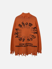 Ripped Tassel Turtleneck Knitted Sweater