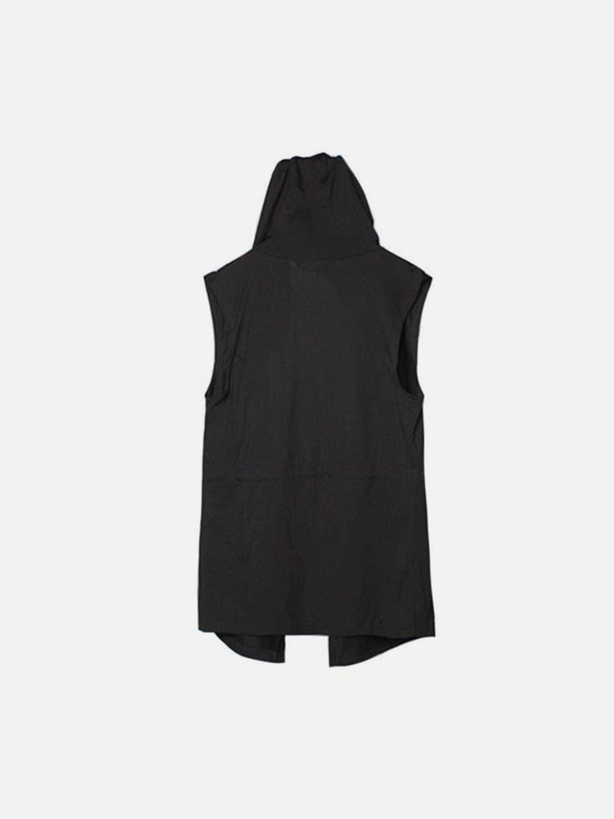 Solid Color Hooded Drawstring Waist Vest