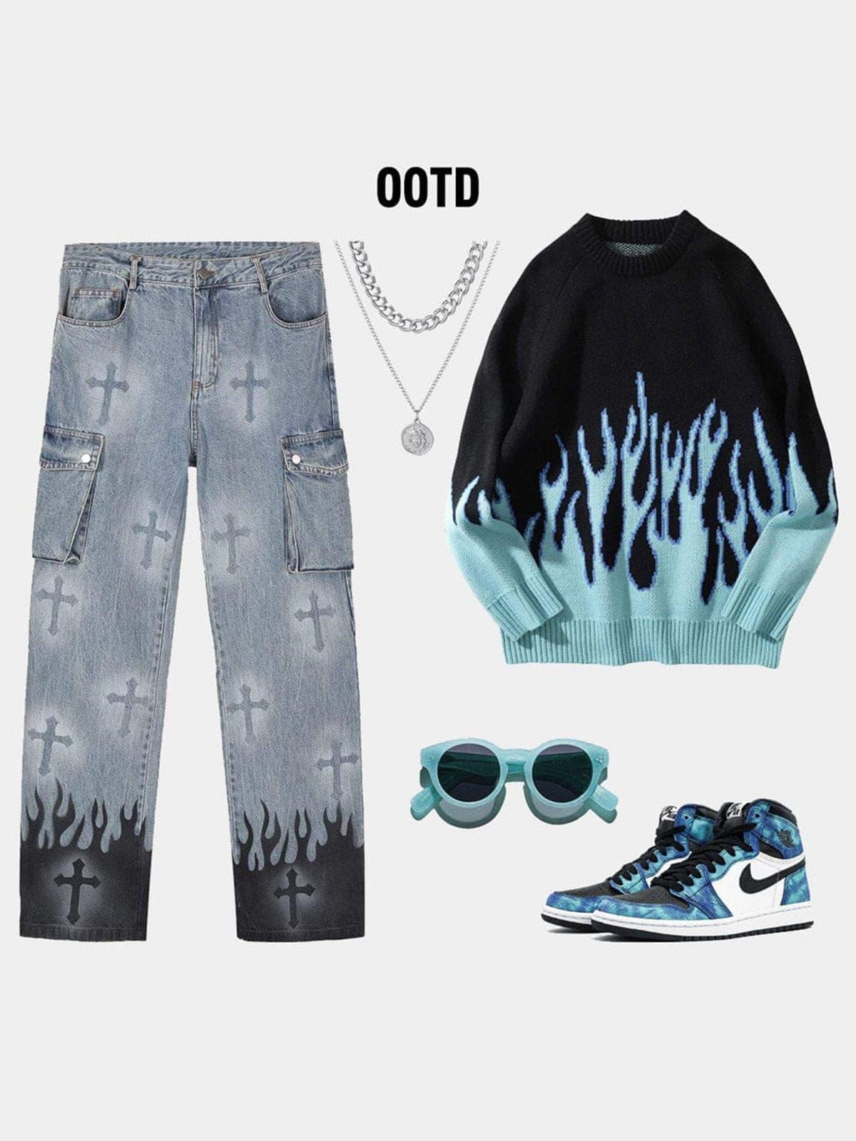 Anagoc Flame & Cross Vibe Jeans