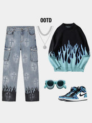 Anagoc Flame & Cross Vibe Jeans