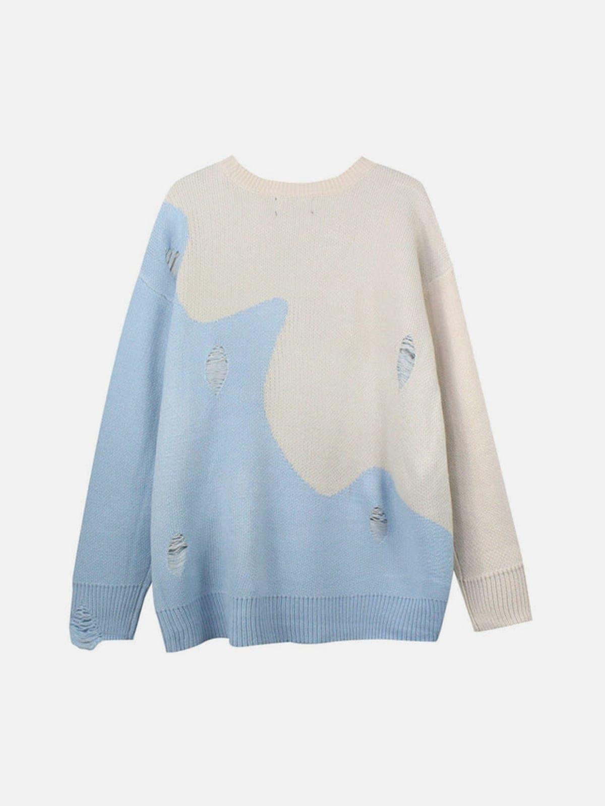 Dark Ripped Patchwork Five-pointed Star Print Sweater