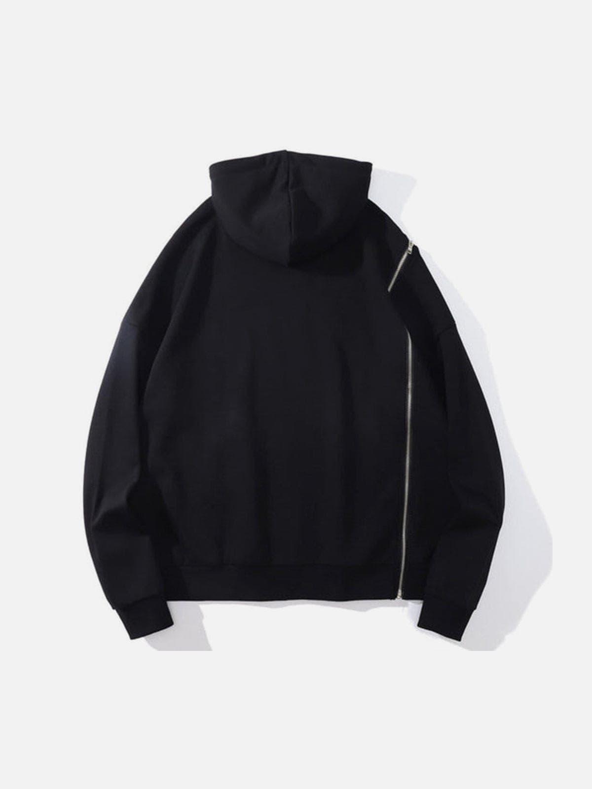 Side Zipper Embroidered Alphabet Tassels Oversized Hoodie