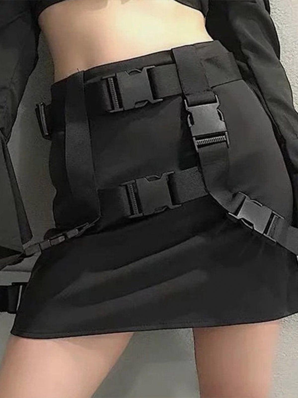 Techwear High Waist Ribbons Buckle Skirt