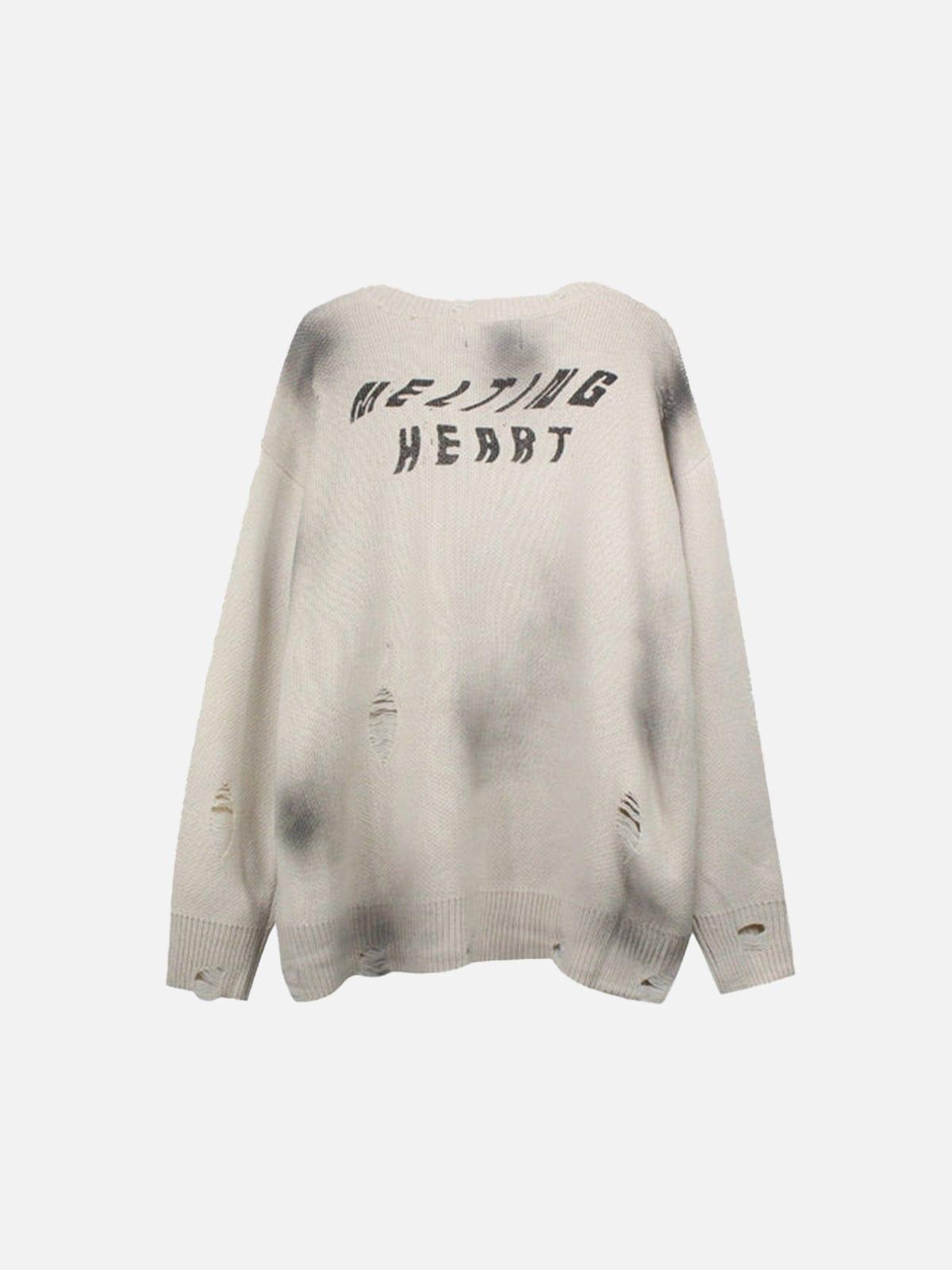 Dark Tie-dye Ripped Five-pointed Star Love Knitted Sweater