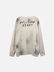 Dark Tie-dye Ripped Five-pointed Star Love Knitted Sweater
