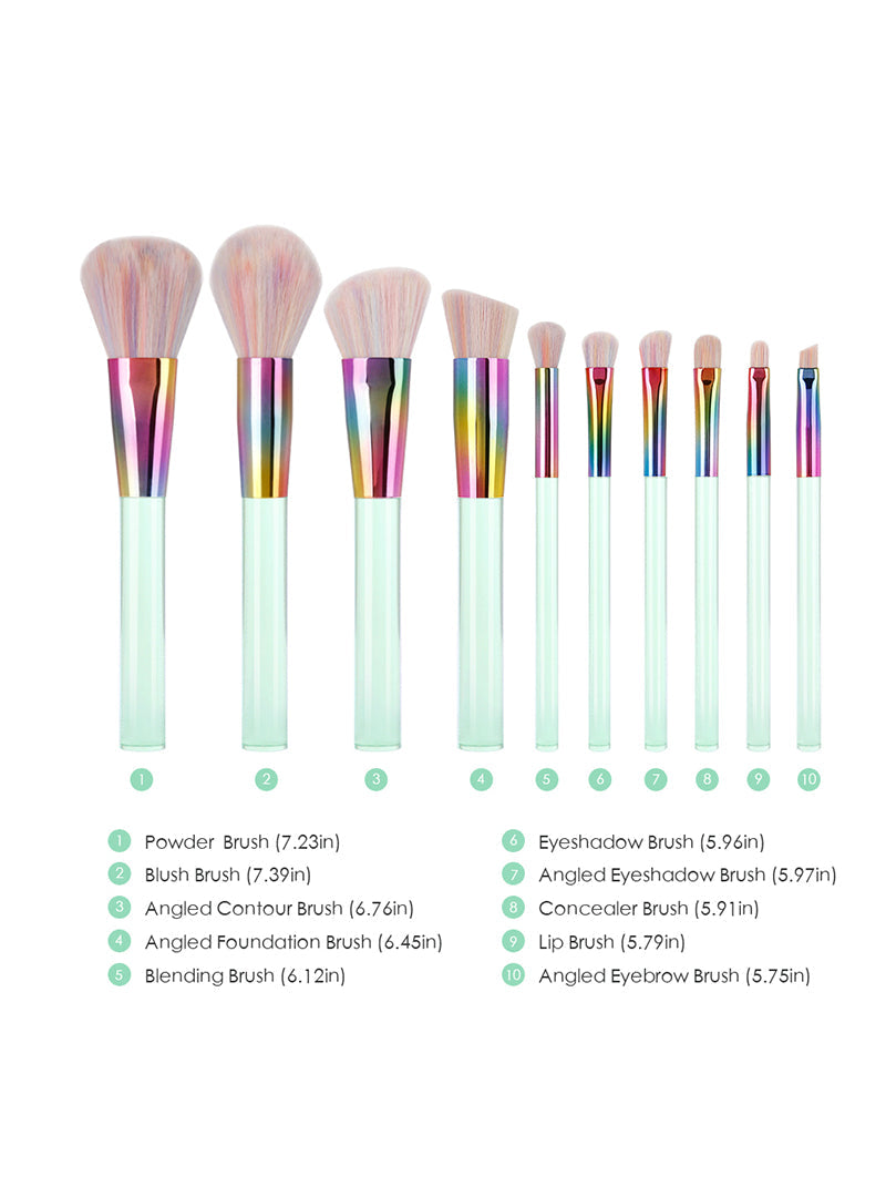 10PCS Makeup brushes Set Light Green Transparent