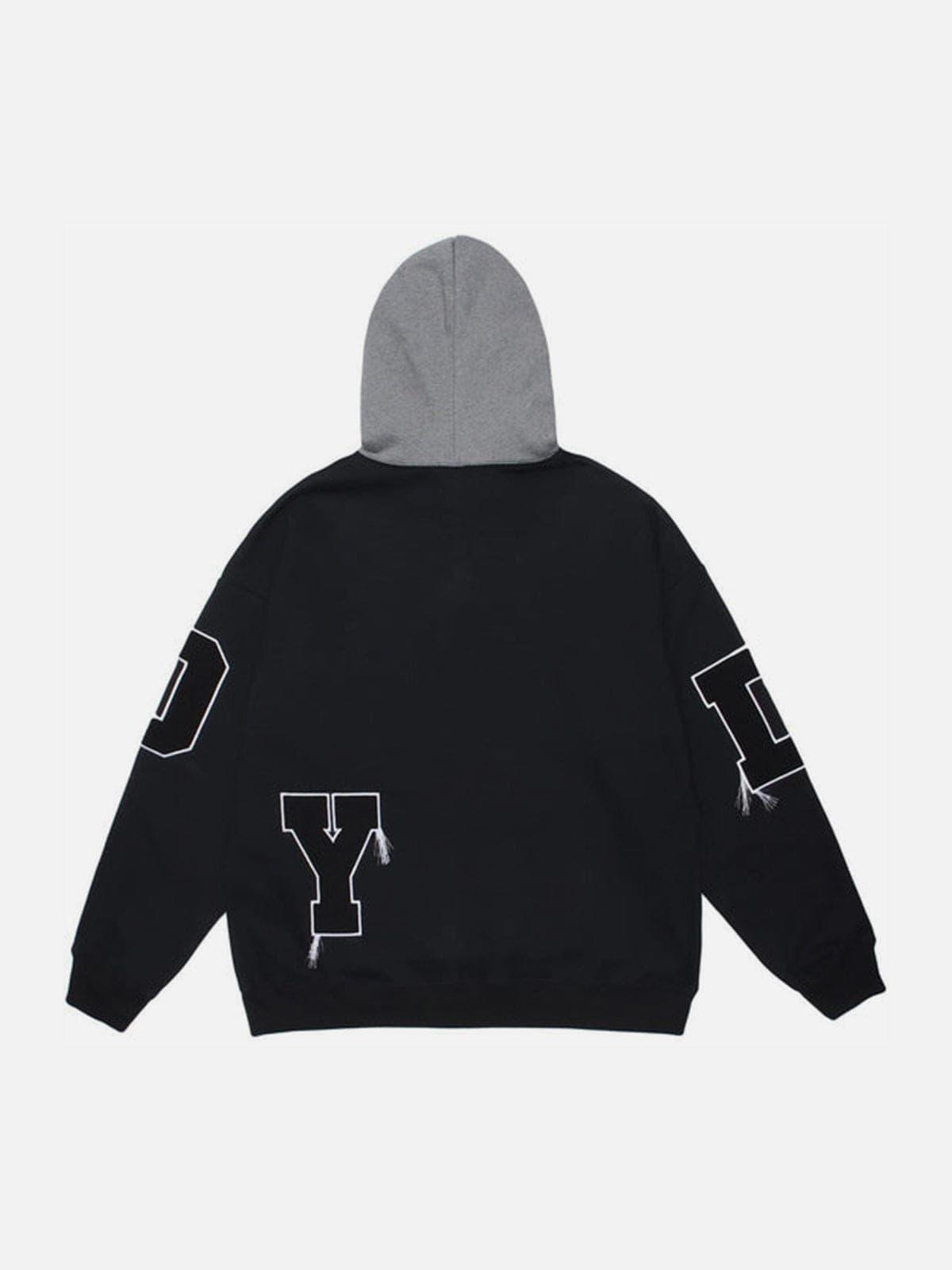 Fake Two Tassel Embroidery Letters Print Hoodie