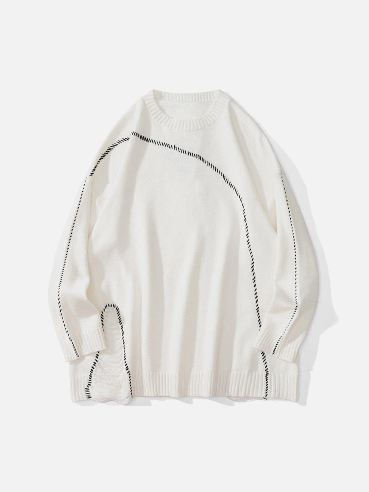 Bright Line Ripped Knitted Sweater