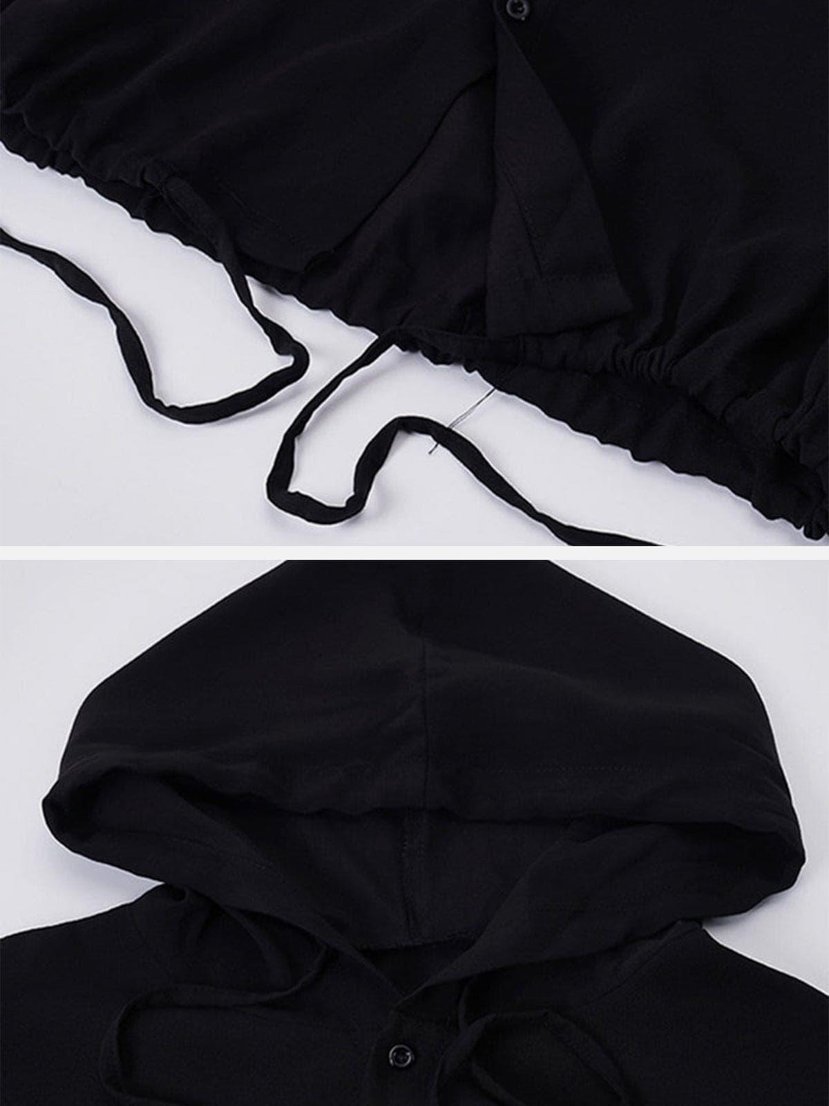 Dark Elastic Oversized Hooded Shirt