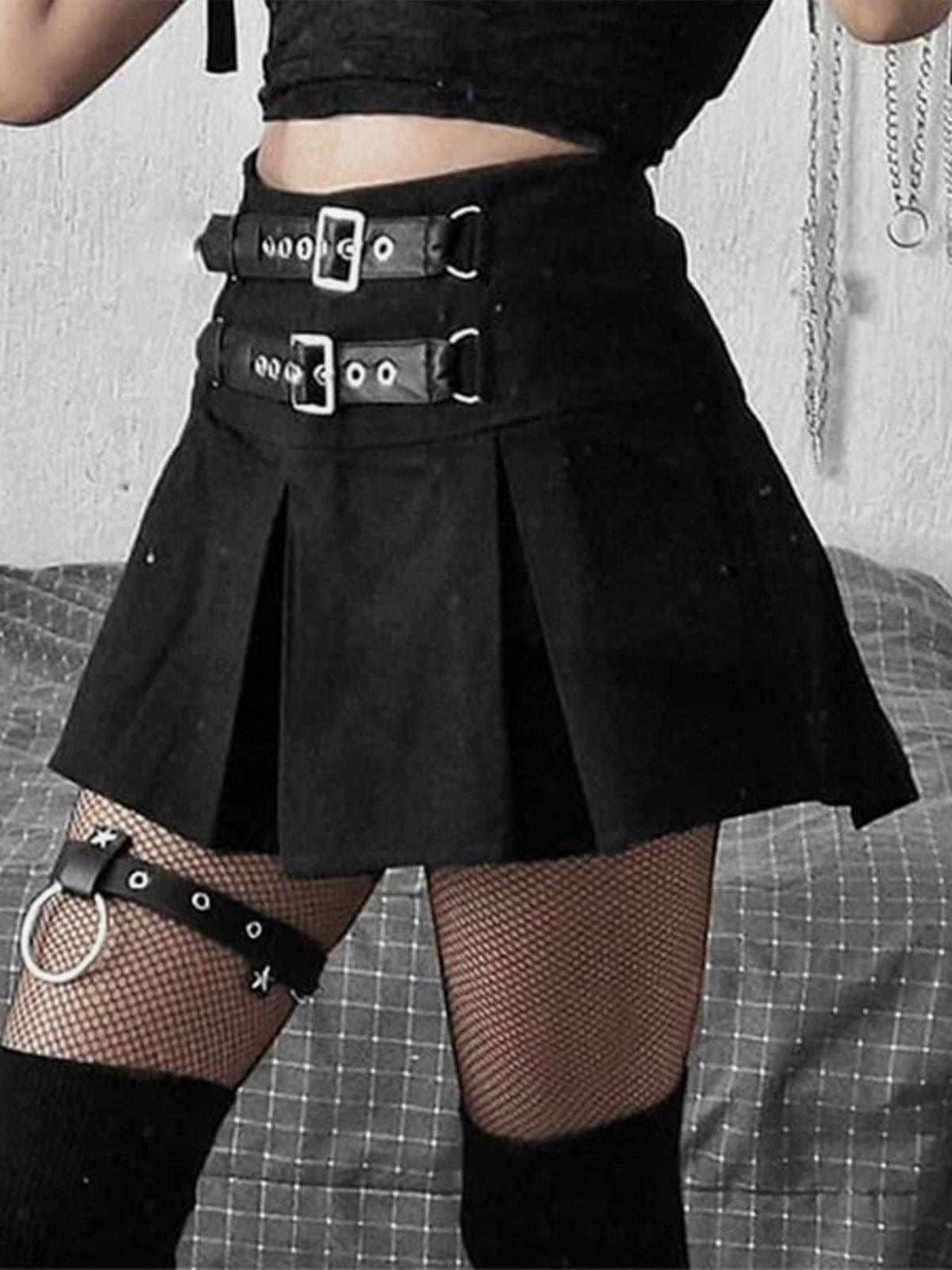Dark Babes High-waisted Leather Pleated Skirt