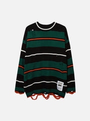 Ripped Hole Stripe Knit Sweater