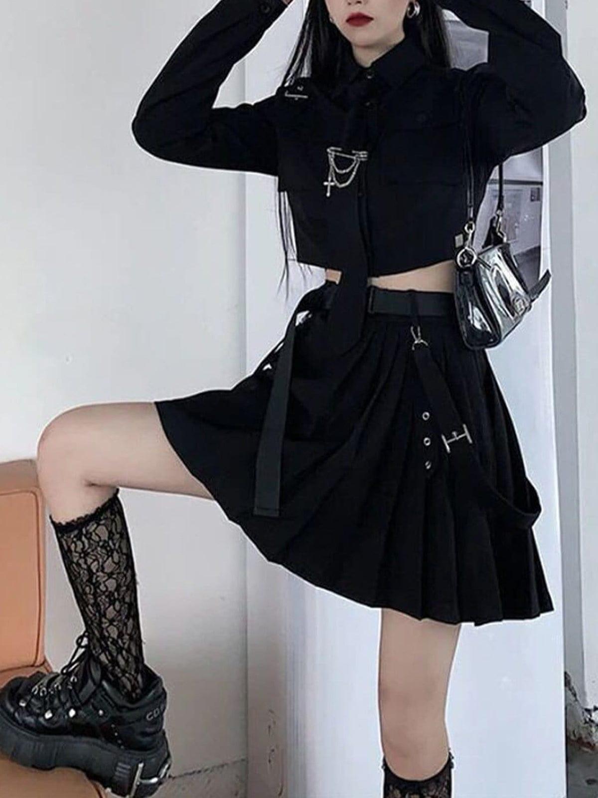 Dark Gothic Exposed Waist Skirt Suit