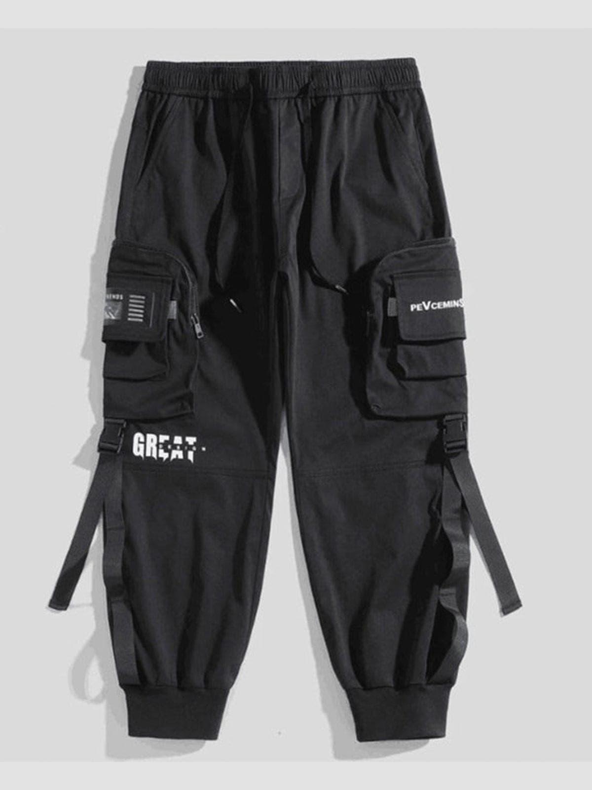 Function Buttons Ribbons Zipper Pockets Cargo Pants