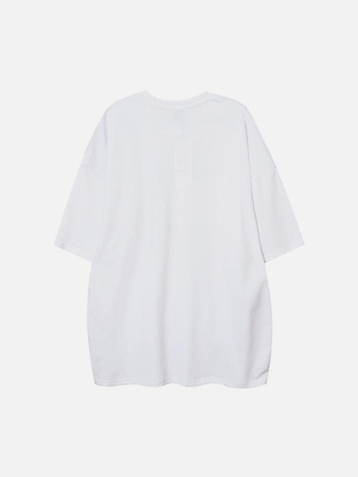 Contrasting Color Stitching Buckle Streamer Tee