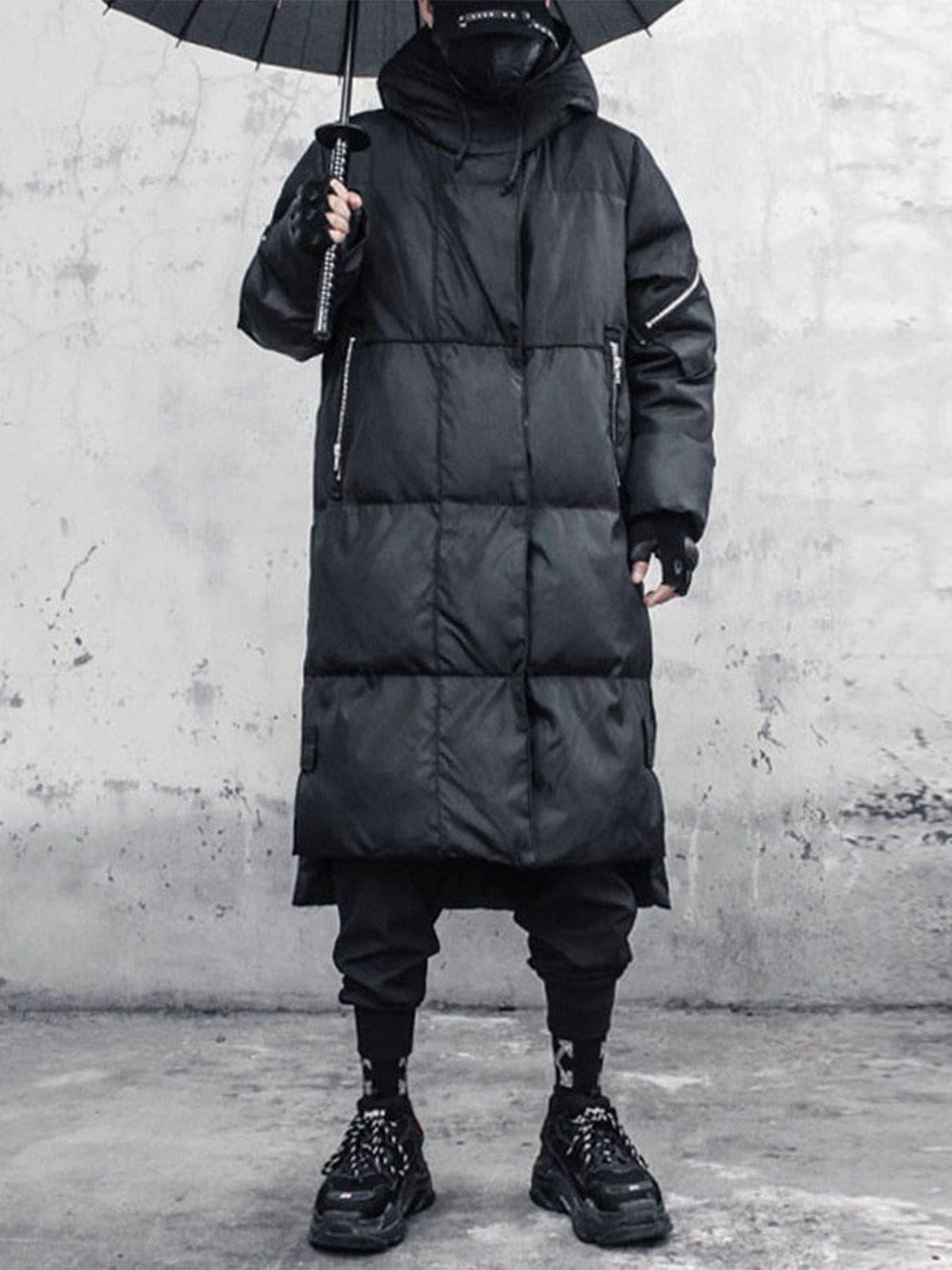 Function Dark Fake Zipper Long Winter Coat