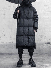 Function Dark Fake Zipper Long Winter Coat