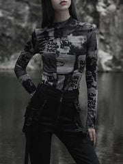 Half Turtleneck Button Long Sleeve T Shirt