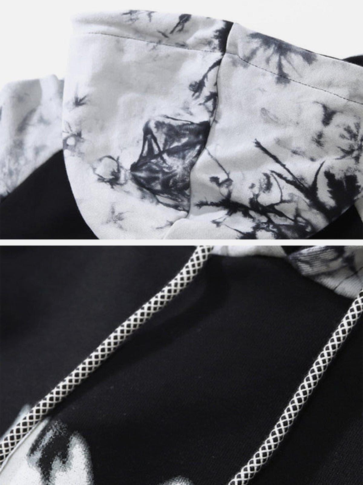 Ink Tie-dye Stitching Oversized Washed Hoodie