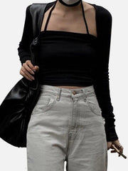 Hollowout Suspenders Sun Protection Long Sleeve T Shirt