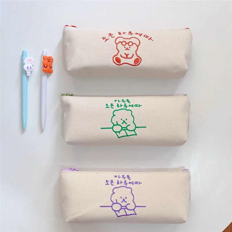 Bear Embroidery Pencil Case