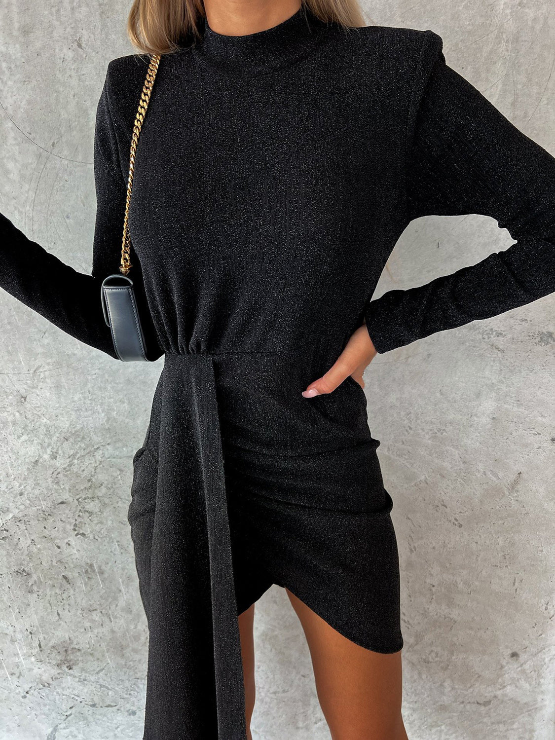 Mock Neck Long Sleeve Mini Dress