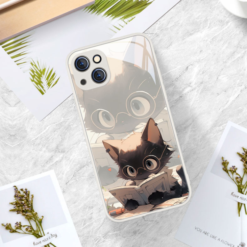 Kawaii Cartoon Reading Cat Couple Phone Case