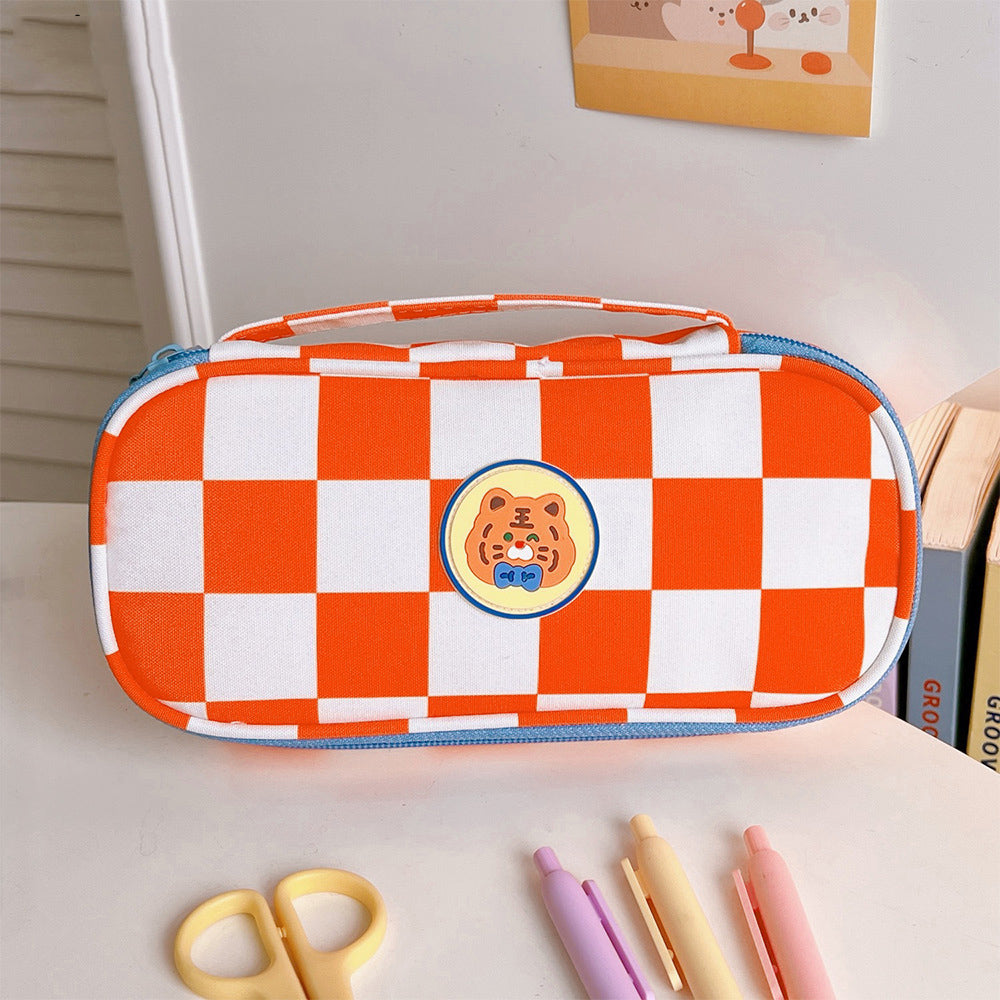 Checkerboard Large Capacity Pencil Case