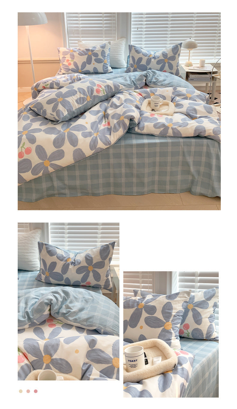 Blue Flower Strawberry/Cherry Bedding Set