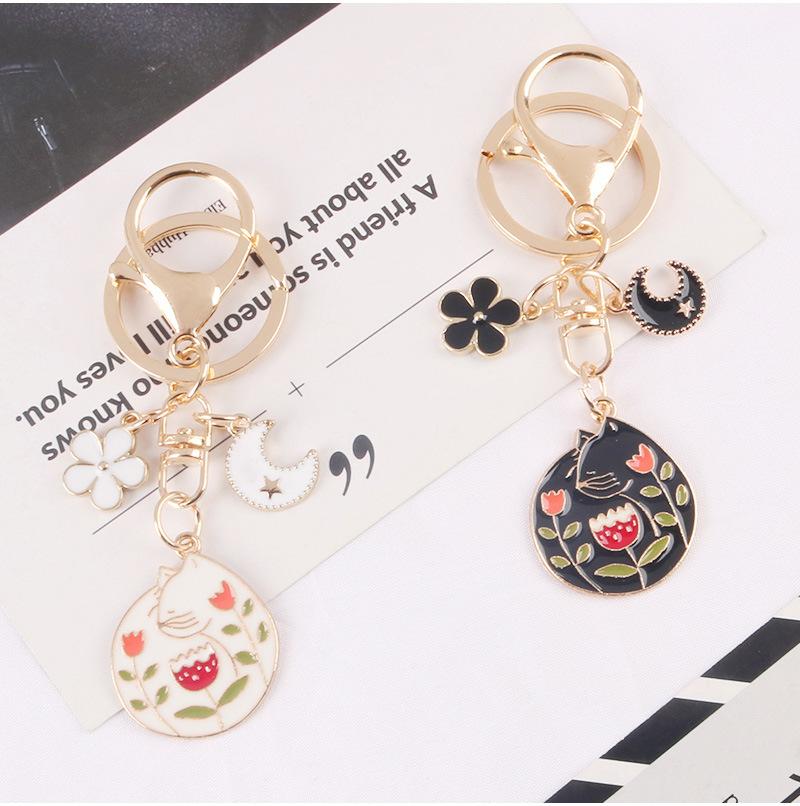 Cat Moon Flower Keychain