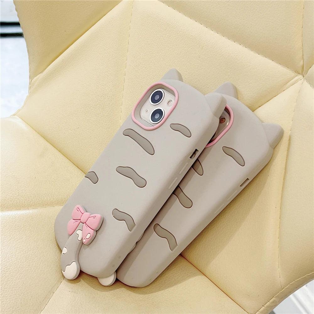 3D Cartoon Bowknot Cat Cute Phone Cases For iPhone 15 14 Plus 13 12 11 Pro Max