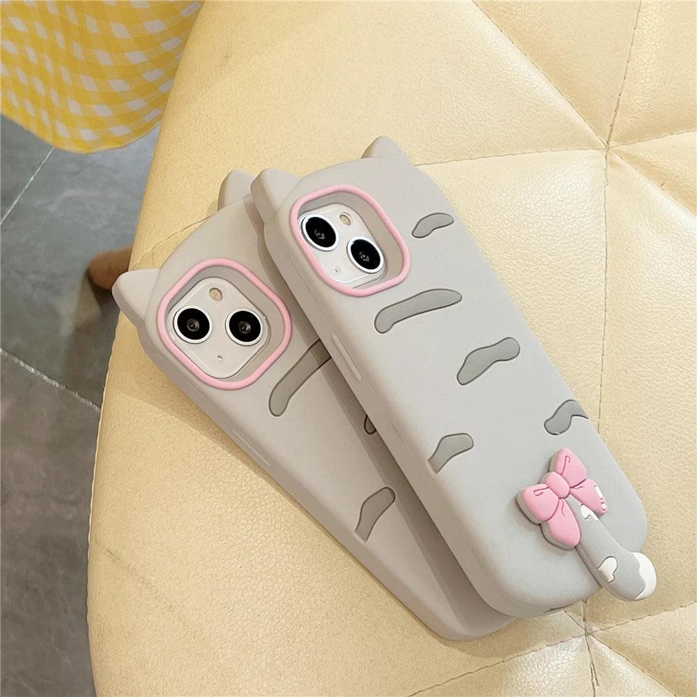 3D Cartoon Bowknot Cat Cute Phone Cases For iPhone 15 14 Plus 13 12 11 Pro Max