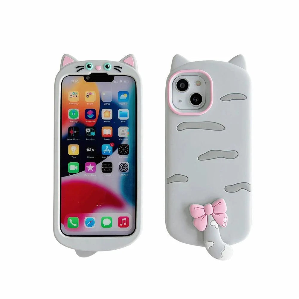 3D Cartoon Bowknot Cat Cute Phone Cases For iPhone 15 14 Plus 13 12 11 Pro Max